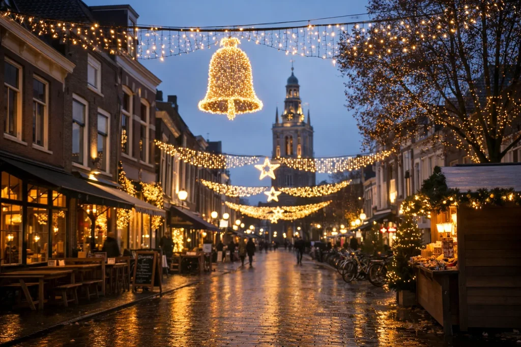 Winkelstraat in Meppel met deels gesloten winkels tijdens een feestdag