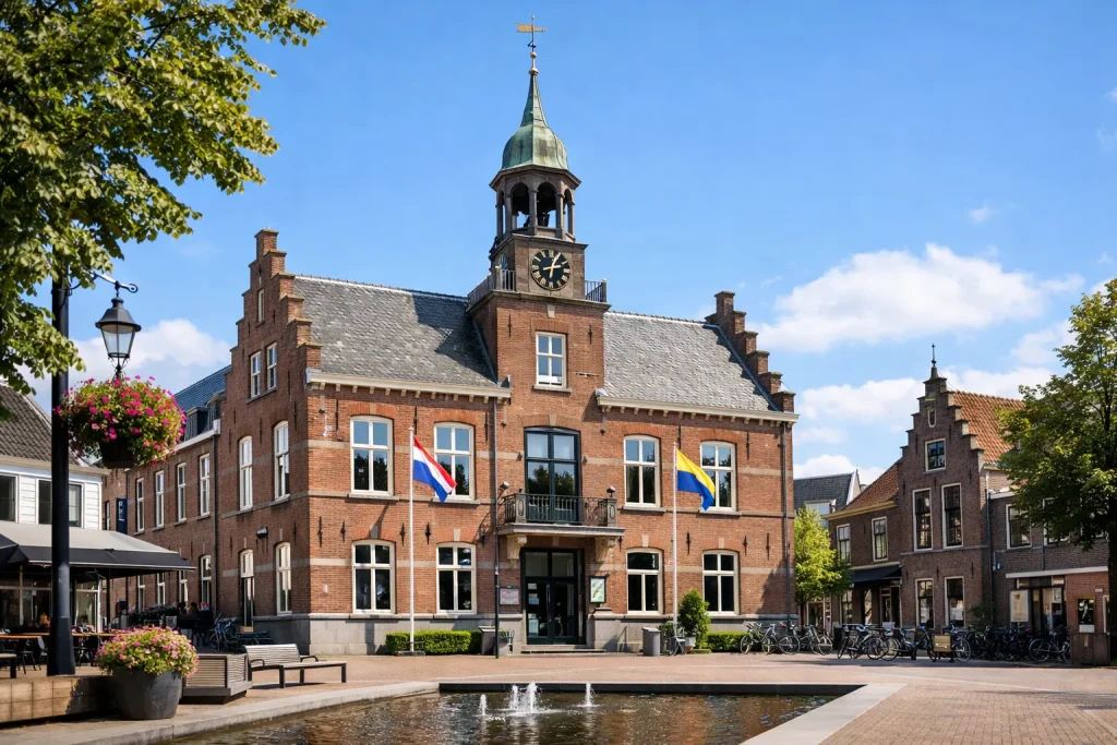 Voorkant van het gemeentehuis in Meppel overdag
