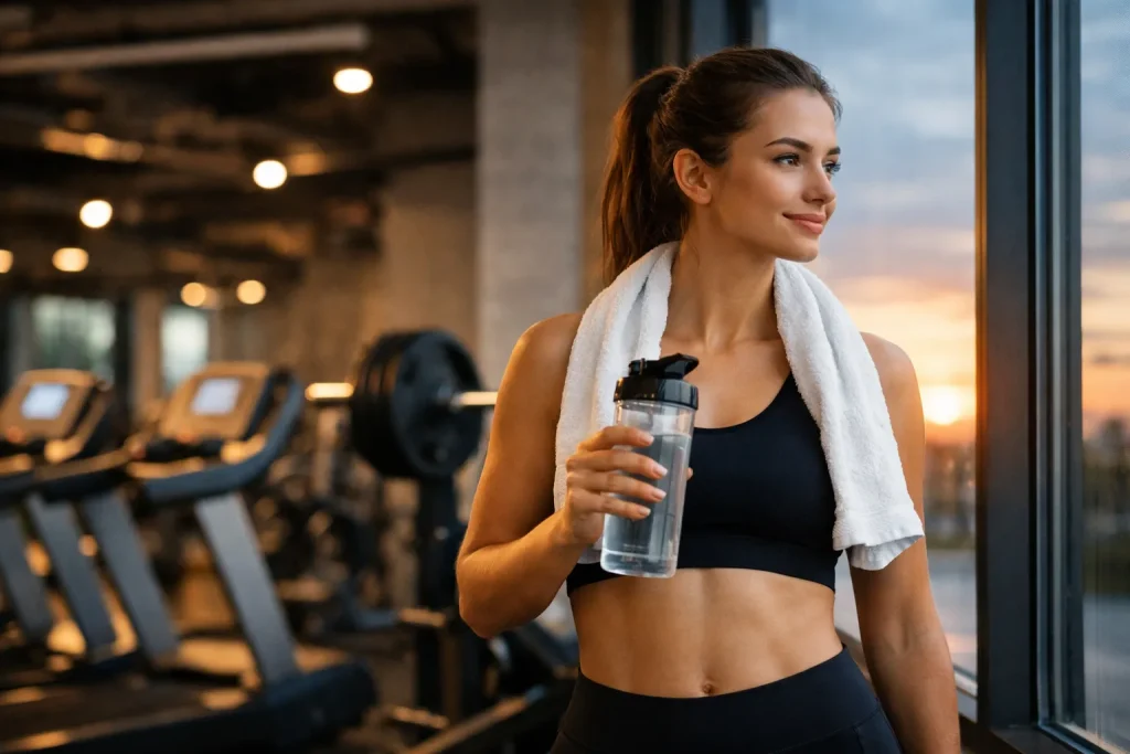 Vrouw traint in sportschool bij zonsopgang in Meppel