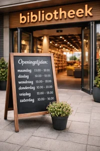 Ingang van een bibliotheek in Meppel bij daglicht