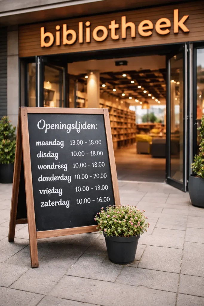 Ingang van een bibliotheek in Meppel bij daglicht